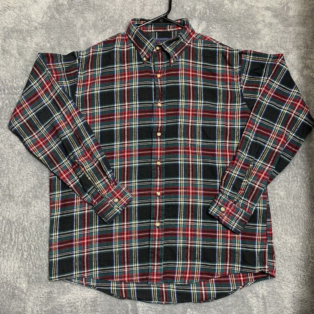 Vintage The Arrow Company Men's Large Multicolor Plaid Flannel Shirt Long Sleeve
